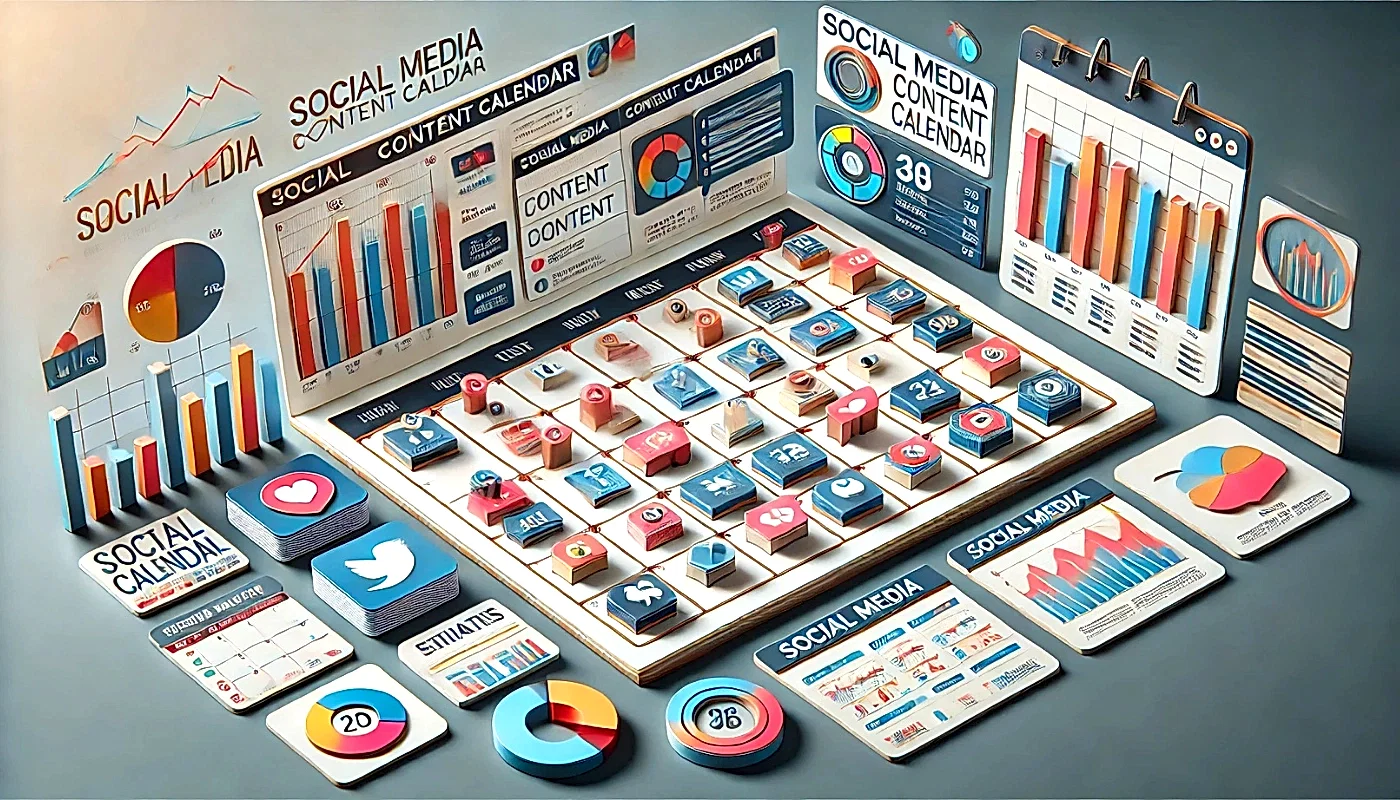 Başarılı Bir Sosyal Medya İçerik Takvimi Nasıl Hazırlanır? 3 sosyal medya içerik takvimi ve istatistik analizi içeren modern dijital planlama tablosu.